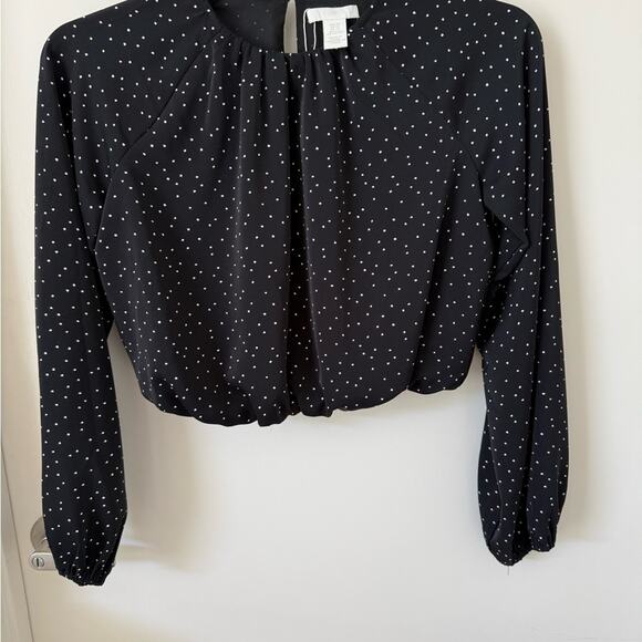 H&M Black Sz. XS Black White Polka Dot Long Sleeve Crop Bubble Blouse Crop - Picture 1 of 4